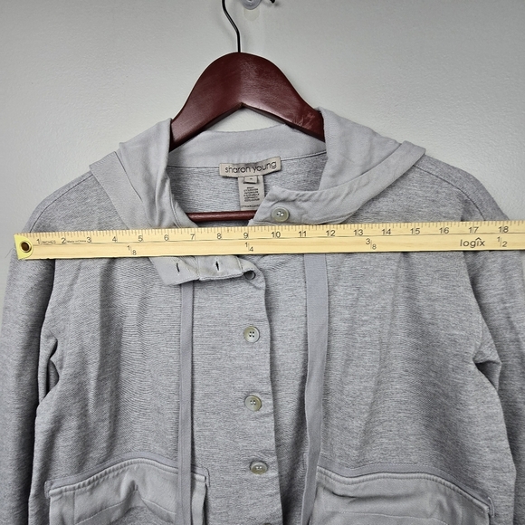 SHARON YOUNG Lightweight Button Down Jacket Cropped Gray Womens Size S‎ - Picture 4 of 7